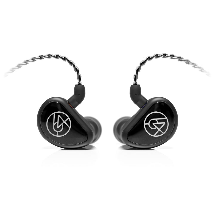 64 Audio Aspire 4 closeup front with attached stock cable and eartips over white background