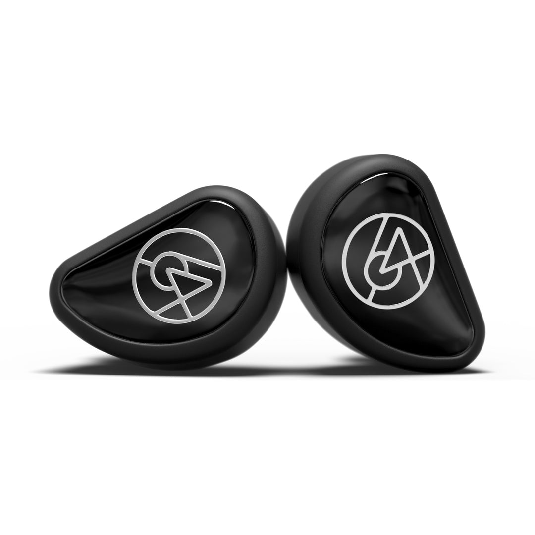 64 Audio Aspire 4 closeup front leaning against one another over white background
