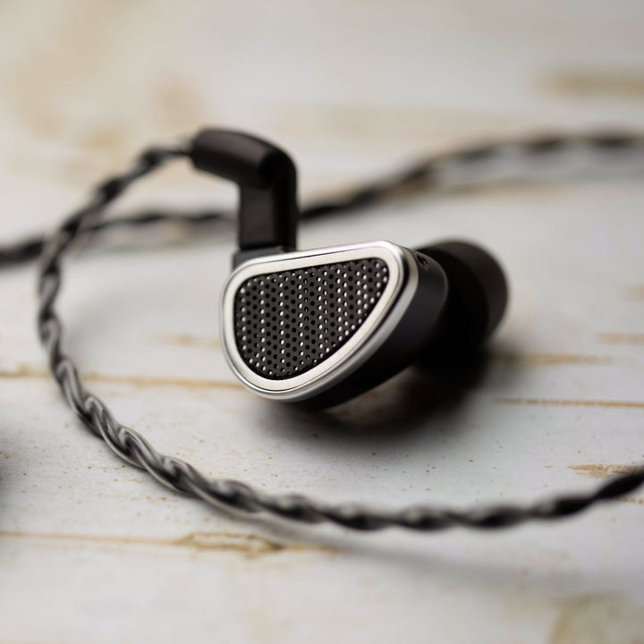 64 Audio Duo closeup right IEM with attached stock cable