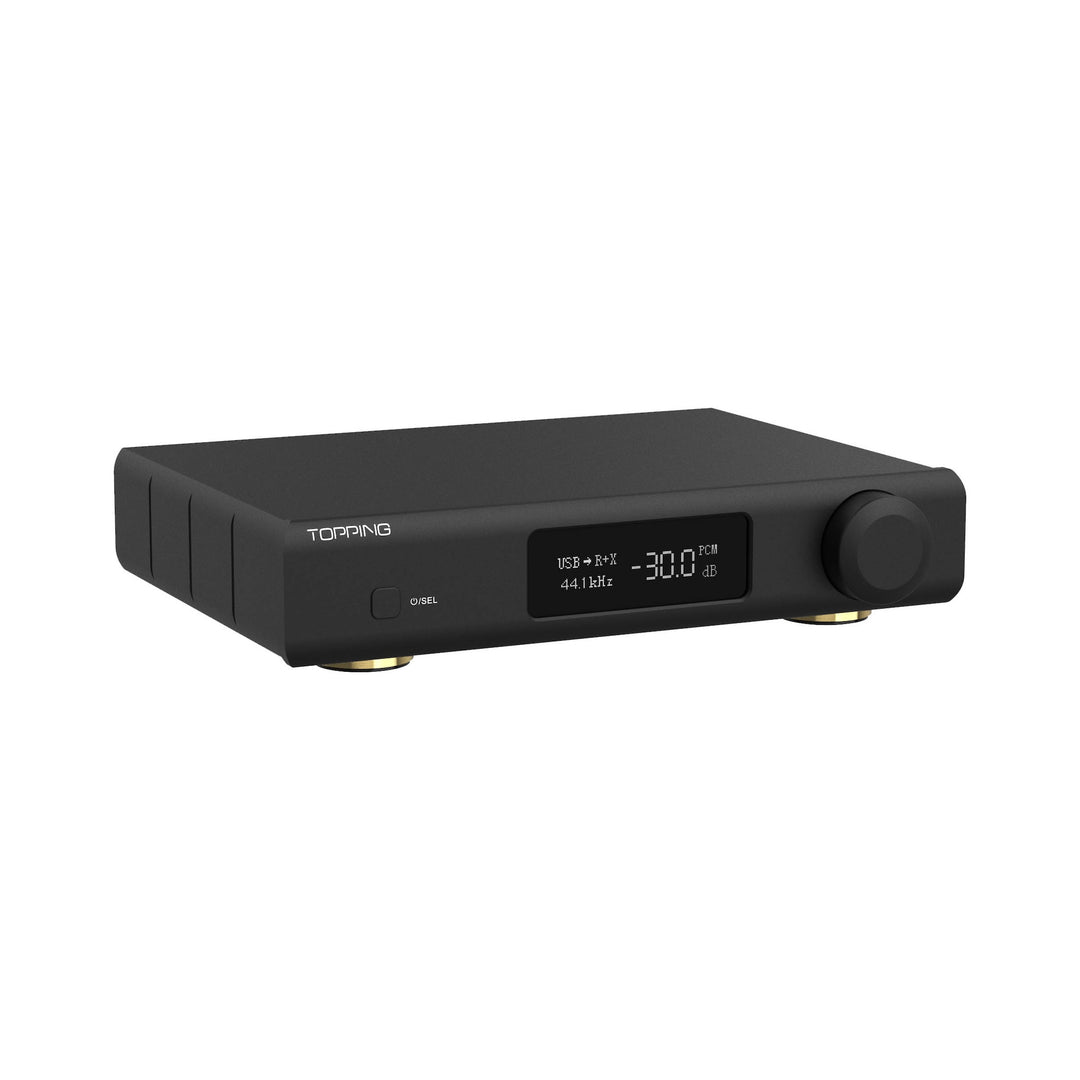Topping D90 III DAC front left quarter over white background