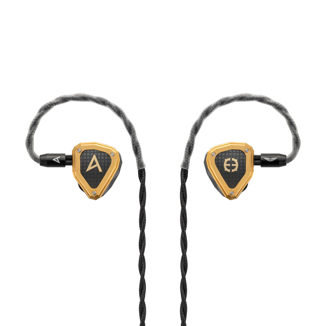 Astell&Kern x Empire Ears Novus front eye level with attached stock cable over white background