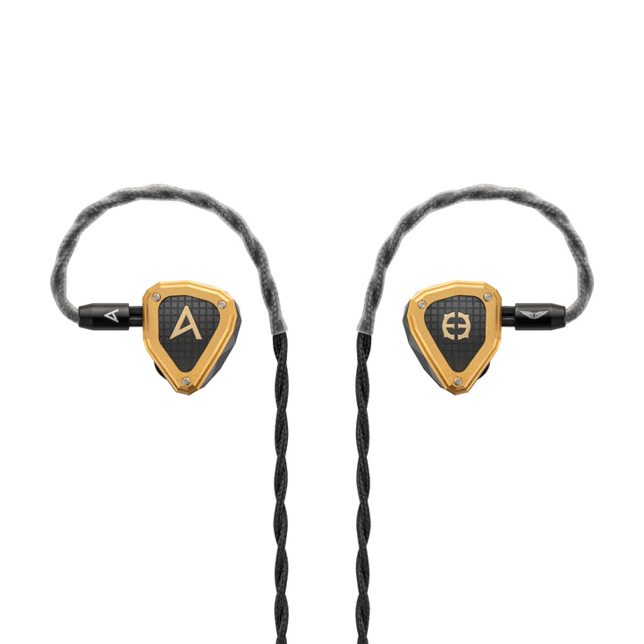 Astell&Kern x Empire Ears Novus front eye level with attached stock cable over white background