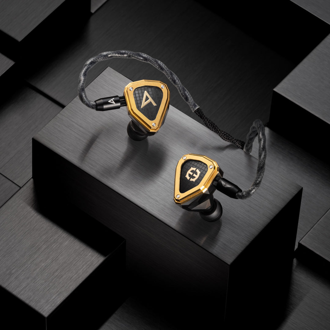 Astell&Kern x Empire Ears Novus with attached stock cable over cubic concept art