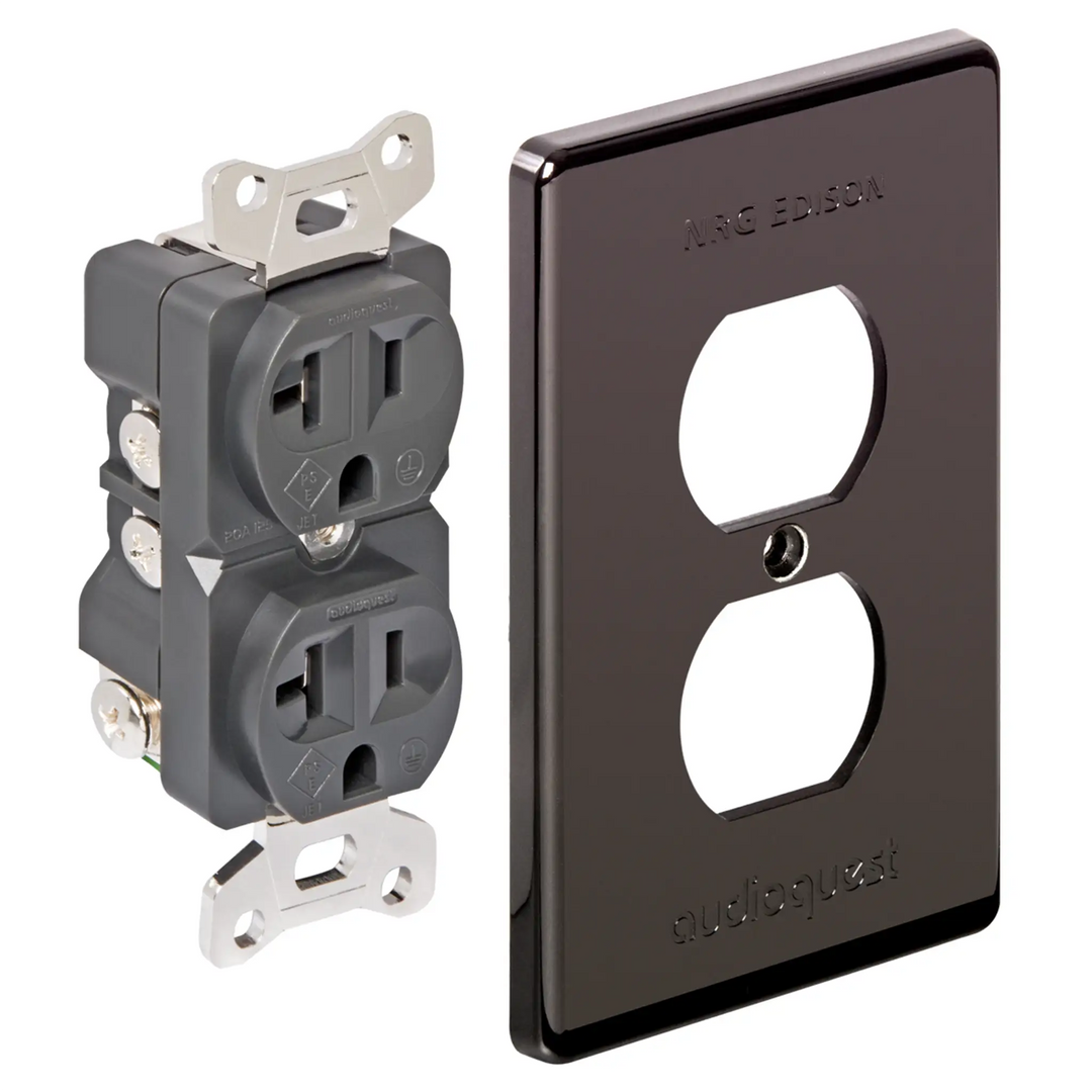 AudioQuest NRG Edison AC outlet 10 amp outlet and wall plate front left 3 quarter angle whitebox