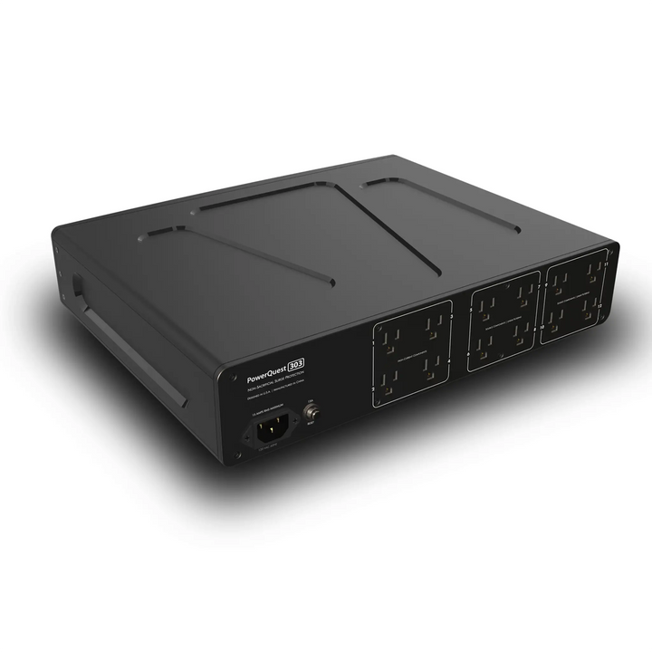 AudioQuest PowerQuest 303 Power Conditioner sitting rear left 3 quarter angle whitebox