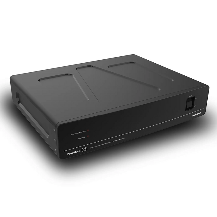 AudioQuest PowerQuest 505 Power Conditioner sitting front left 3 quarter angle whitebox