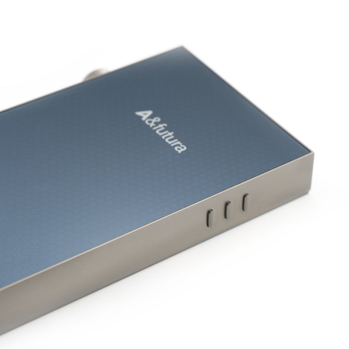 Astell&Kern SE300 Titan 3 quarter rear highlighting logo and buttons over white background