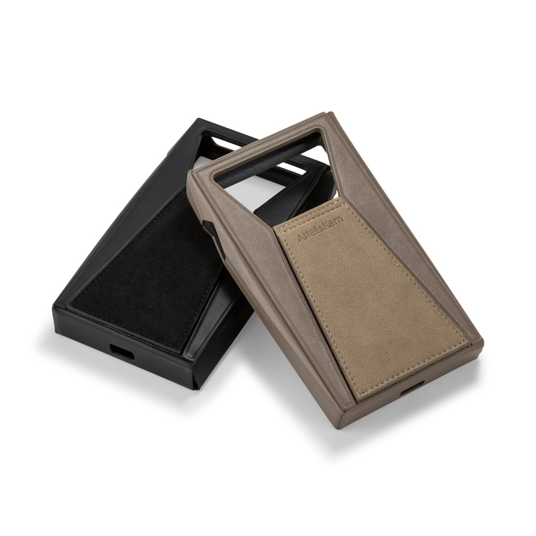 black and taupe A&K SP3000T cases stacked over white background