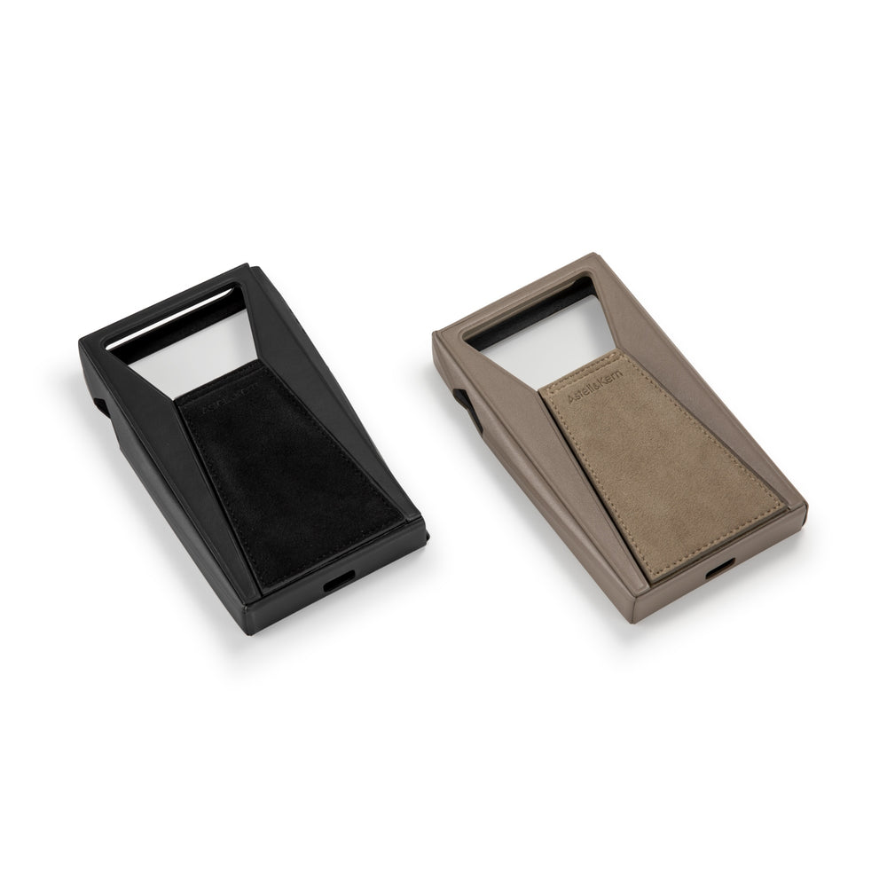 black and taupe A&K SP3000T cases side by side rotated over white background