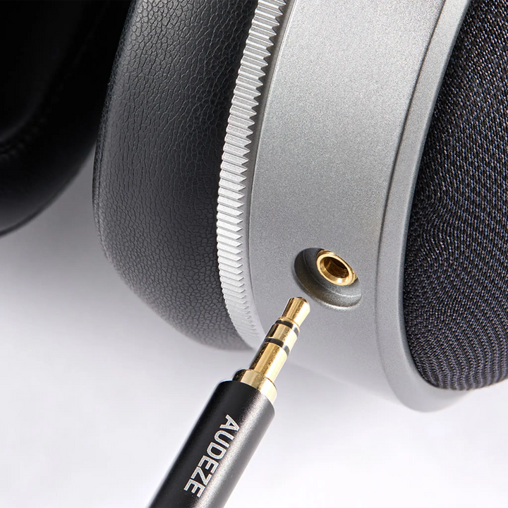 Audeze LCD-S20 headphones extreme closeup of headphone jack whitebox