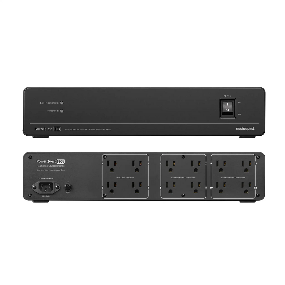 AudioQuest PowerQuest 303 Power Conditioner (2x) center front floating on top rear on bottom whitebox