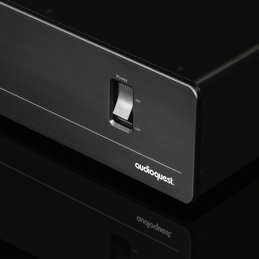 AudioQuest PowerQuest 707 front corner power switch closeup
