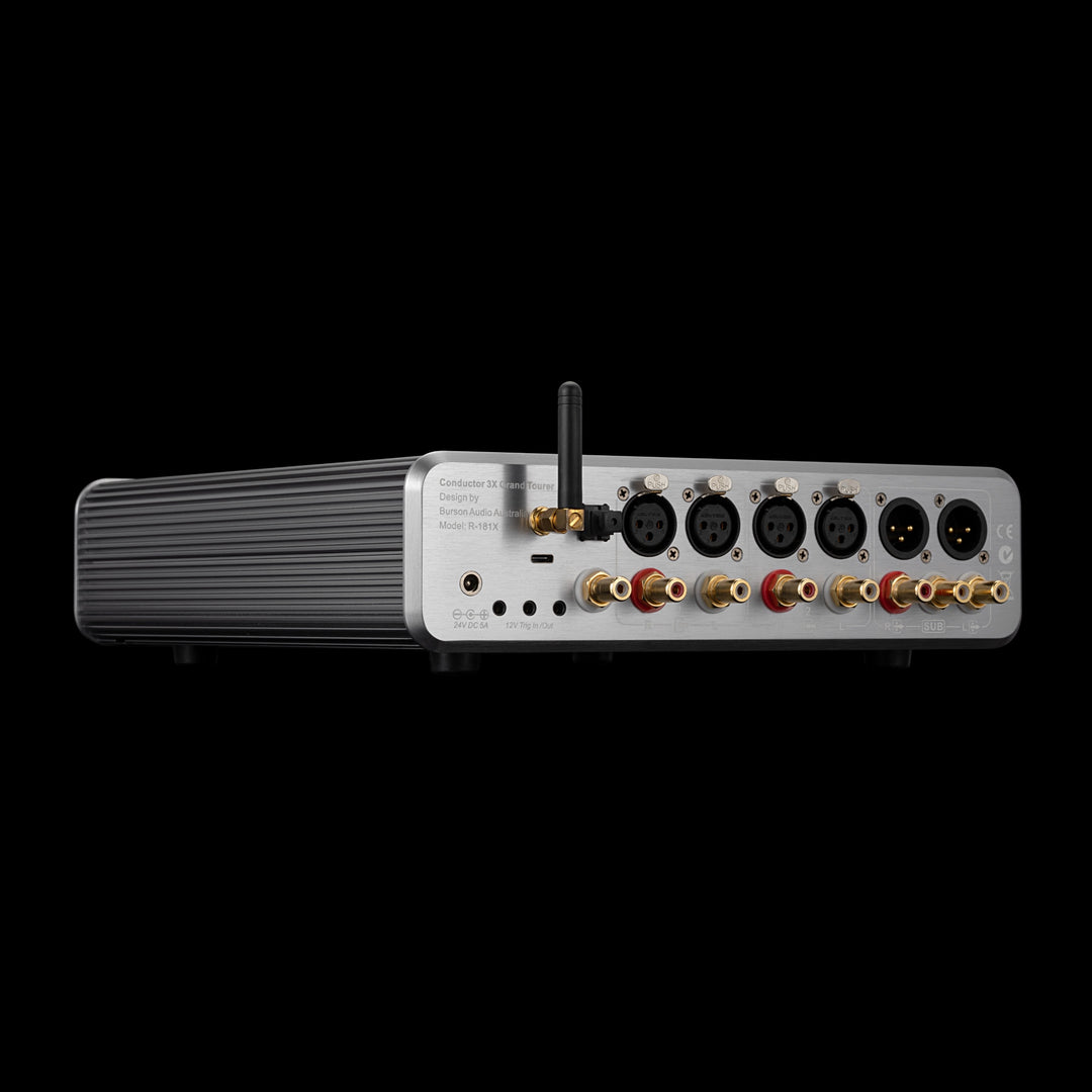 Burson Audio Conductor 3X GT rear left 3 quarter over black background