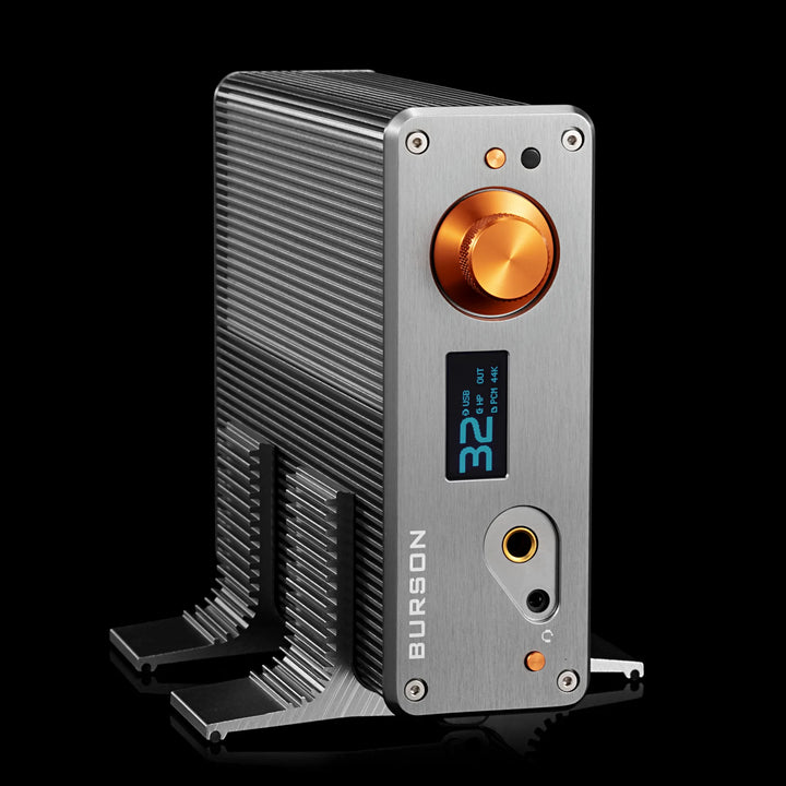 Burson Audio Playmate 3 vertical in cool stand top front quarter over black