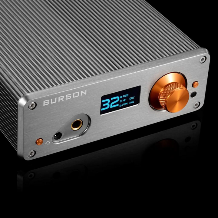 Burson Audio Playmate 3 front left quarter closeup black backdrop