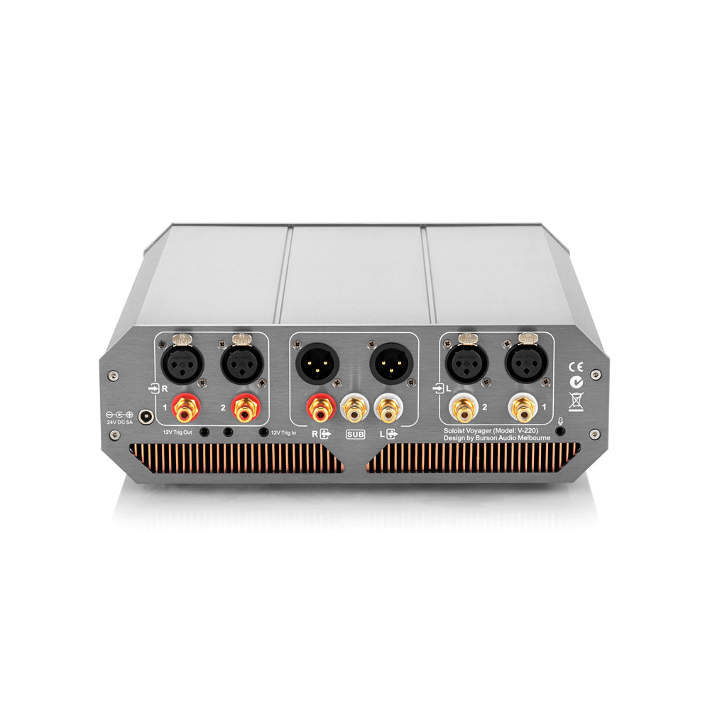 Burson Soloist Voyager top rear 3 quarter highlighting connections over white background