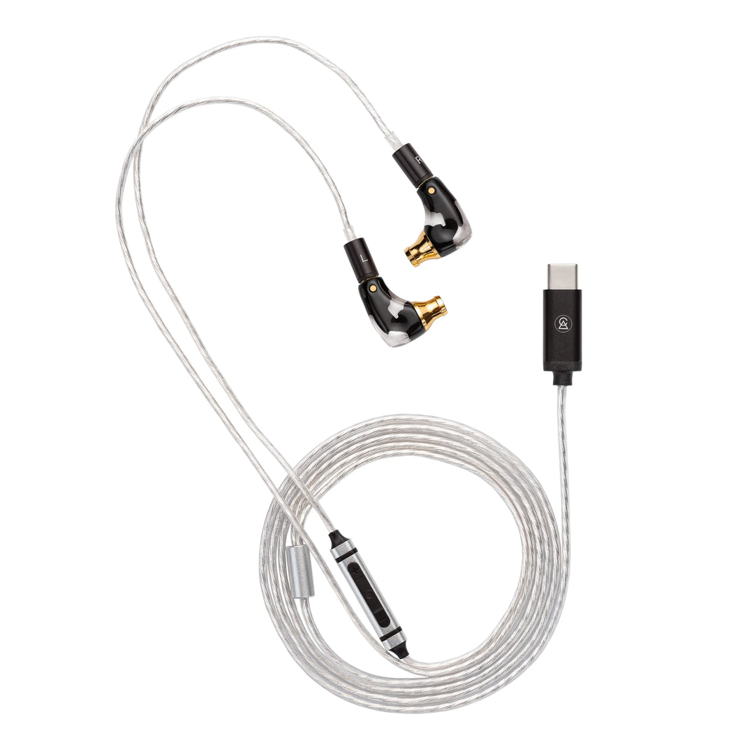 Campfire Audio Axion IEMs attached to cable coiled whitebox