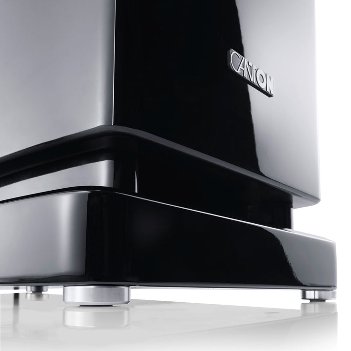 Canton Reference 3K black 3 quarter front closeup logo