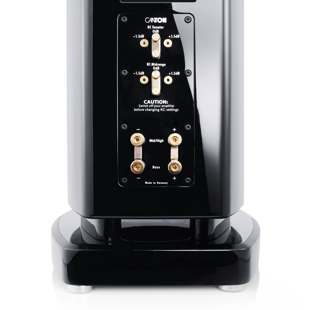 Canton Reference 3K black rear closeup terminals over white background