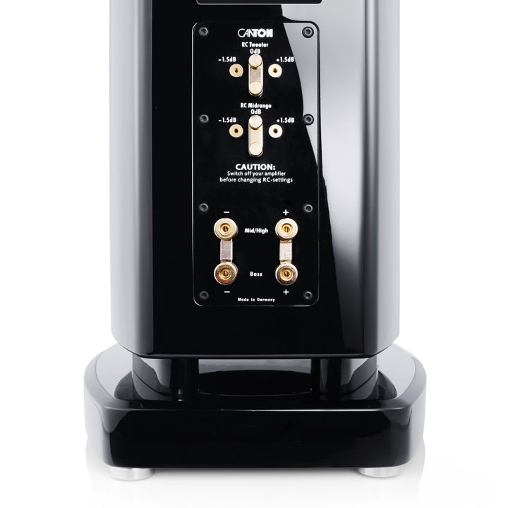 Canton Reference 3K black rear closeup terminals over white background