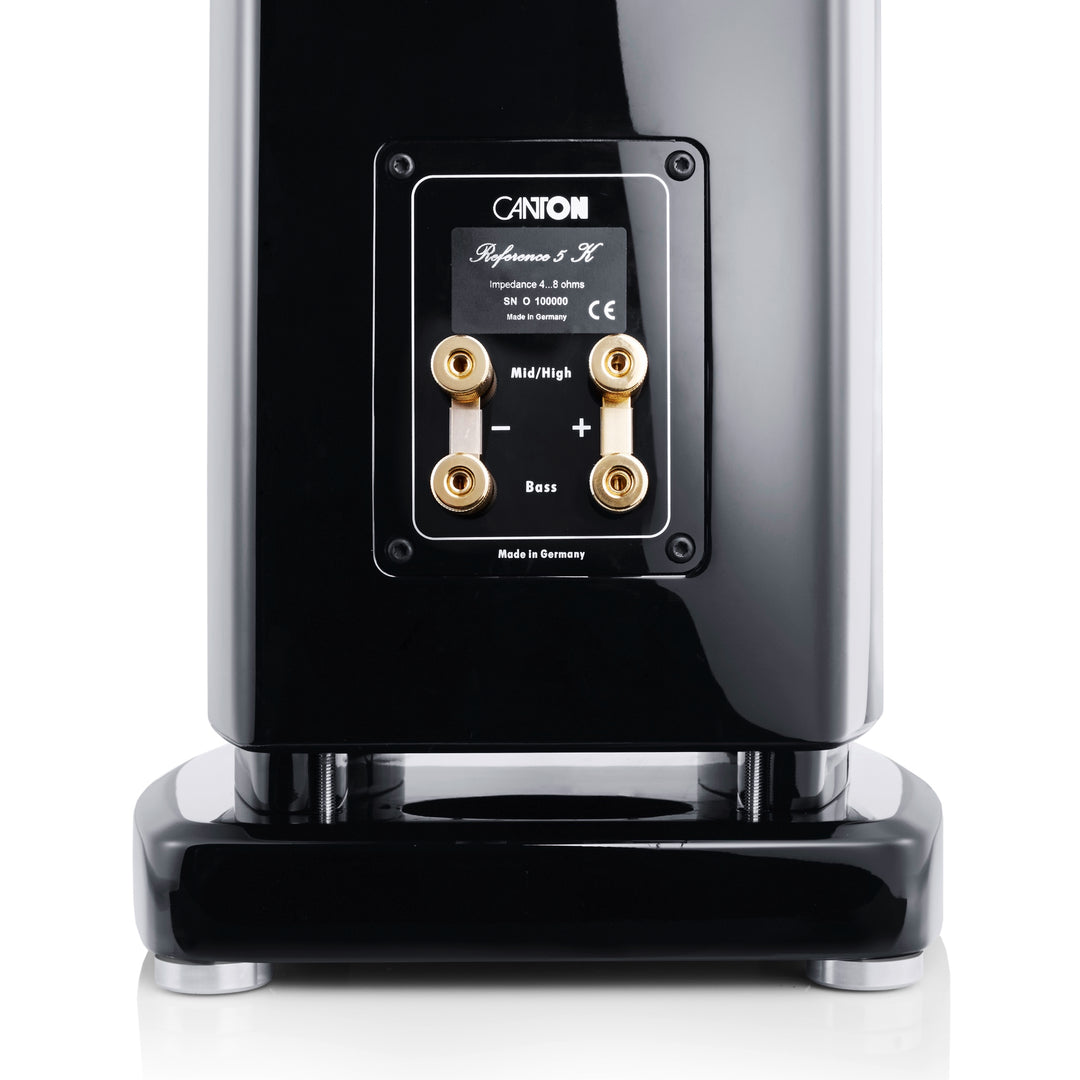 Canton Reference 5K black rear highlighting speaker terminals over white background