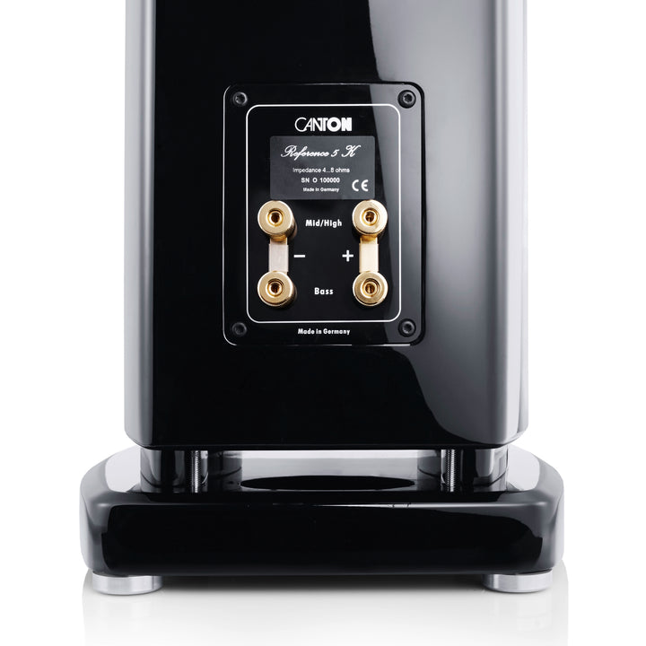 Canton Reference 5K black rear highlighting speaker terminals over white background