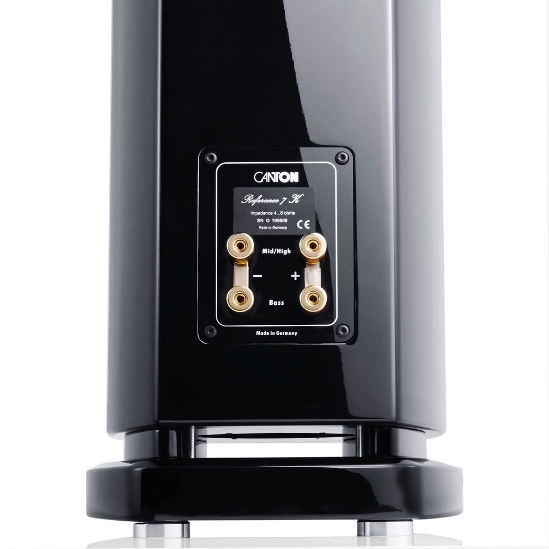 Canton Reference 7K black rear closeup speaker terminals over white background