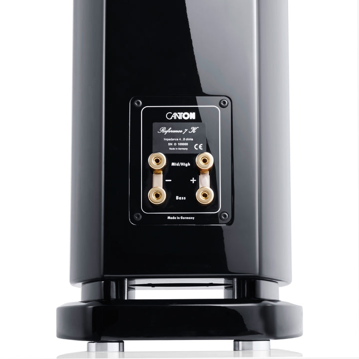Canton Reference 7K black rear closeup speaker terminals over white background