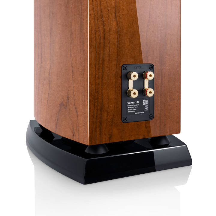 Canton Vento 100 light walnut rear closeup speaker terminals over white background