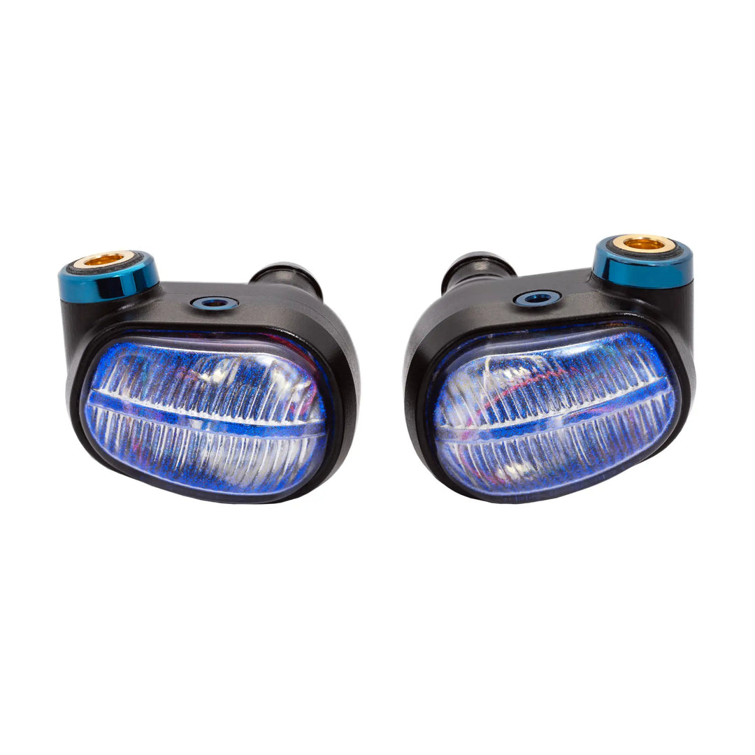 Campfire Audio Alien Brain IEMs front center lying on side whitebox