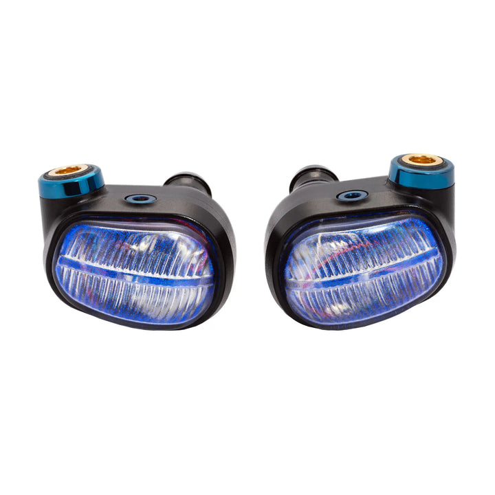 Campfire Audio Alien Brain IEMs front center lying on side whitebox