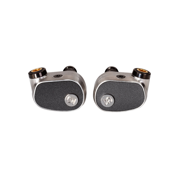 Campfire Audio Black Star earphones front top 3 quarter over white background