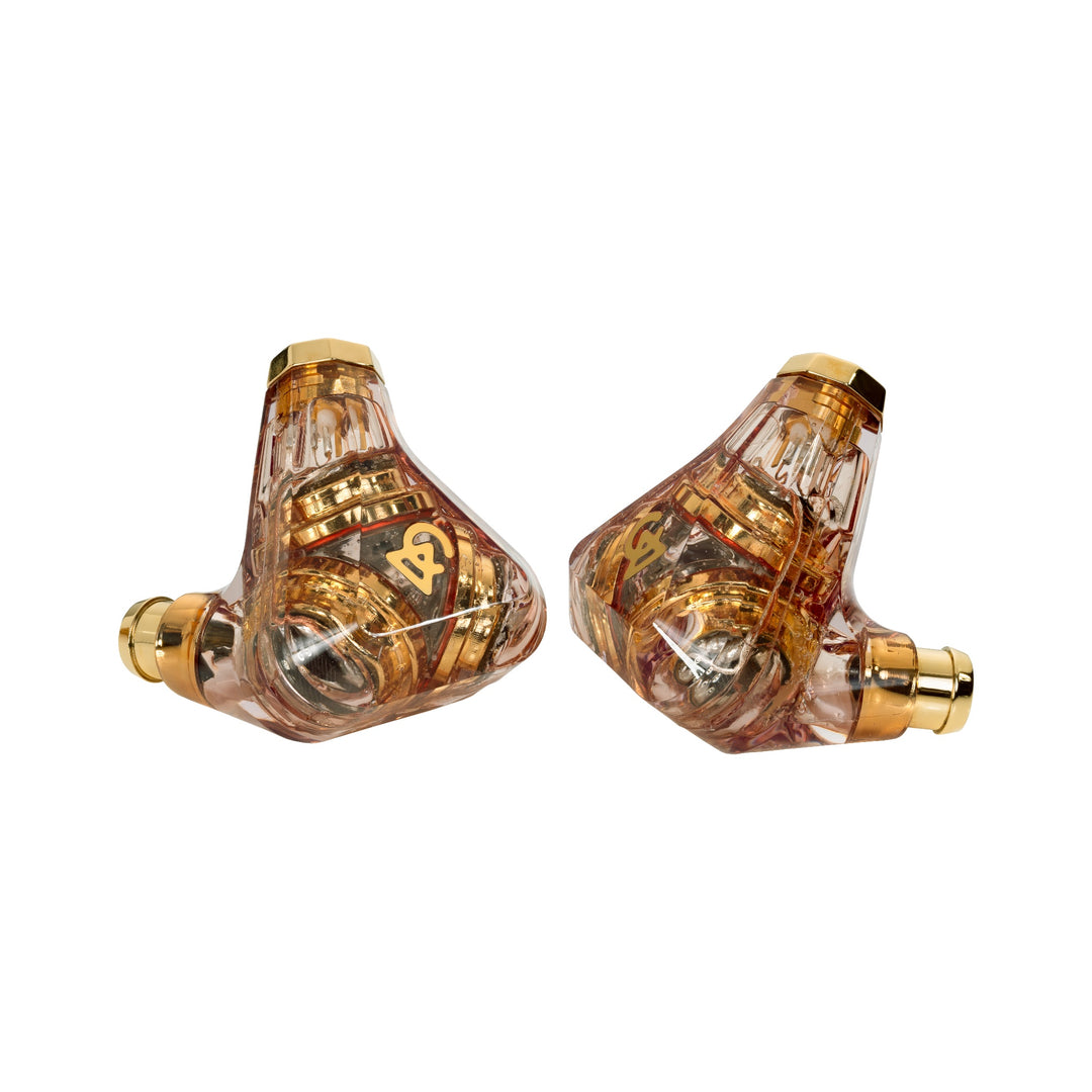 Campfire Audio Trifecta Amber Radiance 3 quarter profile over white background