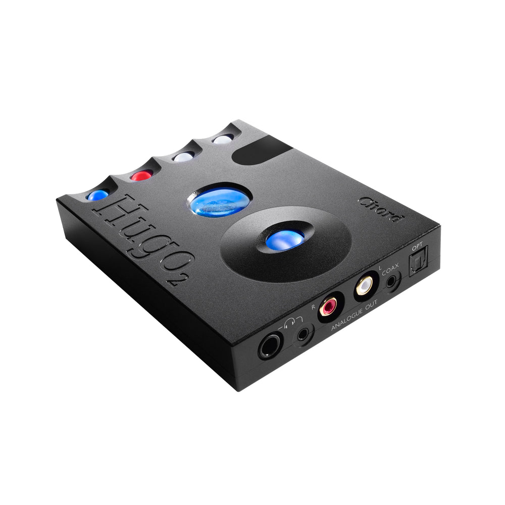 Chord Electronics black Hugo 2 front right 3 quarter over white background
