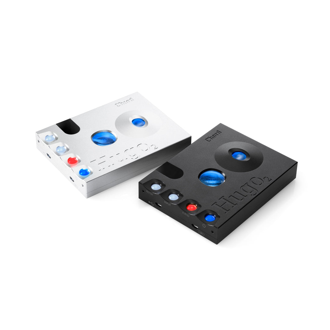 Chord Electronics Hugo 2 (x2) black and silver 3 quarter over white background