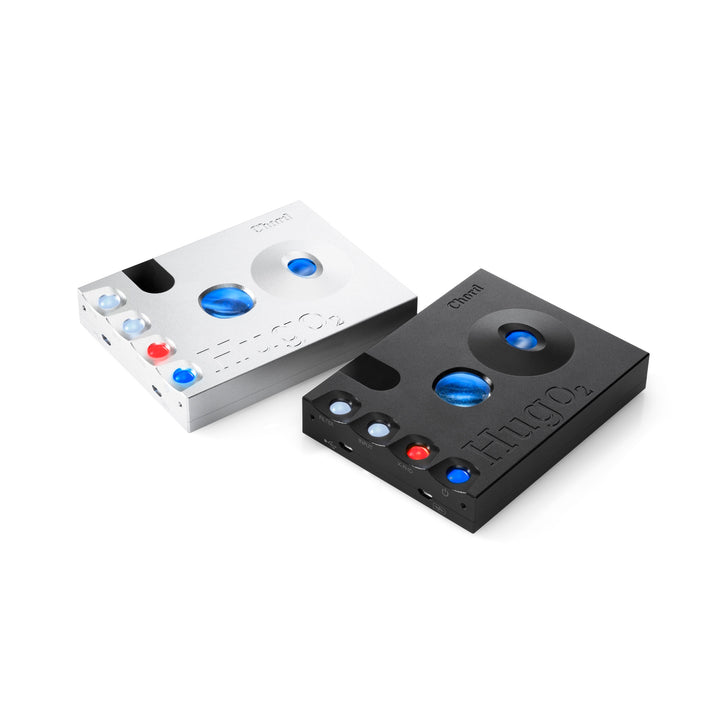 Chord Electronics Hugo 2 (x2) black and silver 3 quarter over white background