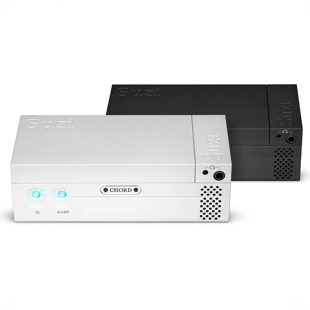 Chord Suzi stereo amplifier in black and silver front center staggered whitebox