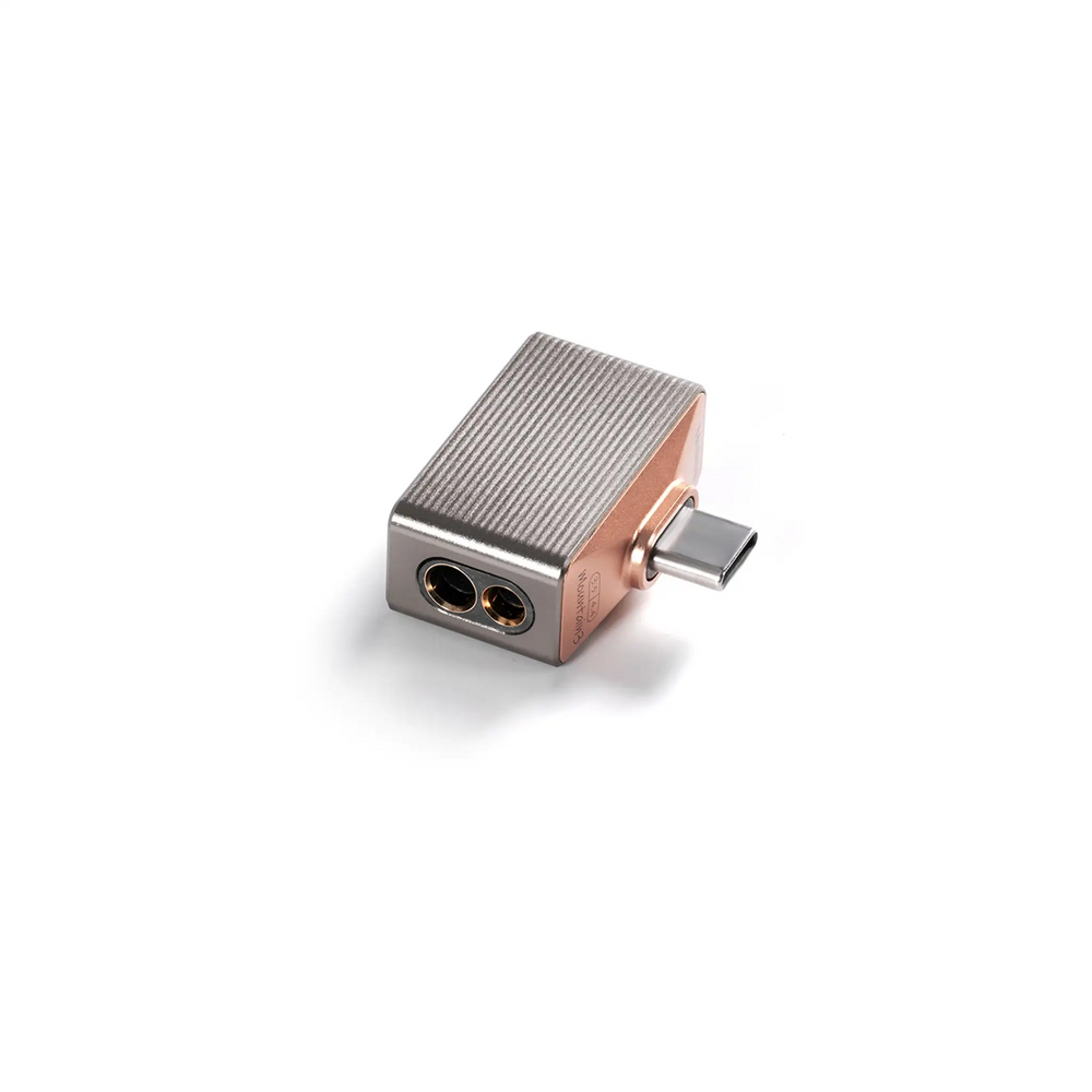 ddHiFi TC44Pro M3 DAC dongle lying face up top right corner view with outputs whitebox