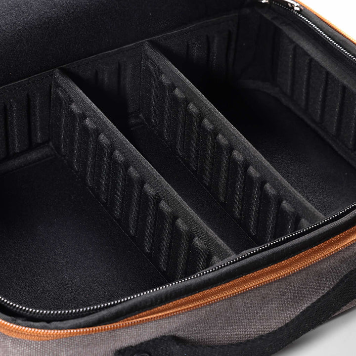 closeup ddHiFi CZ300 open case with x2 mid length partitions installed