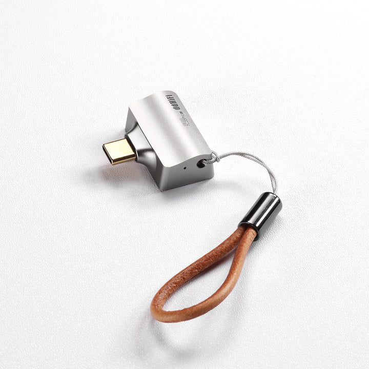 ddHiFi TC35Pro USB-C top 3 quarter with attached lanyard