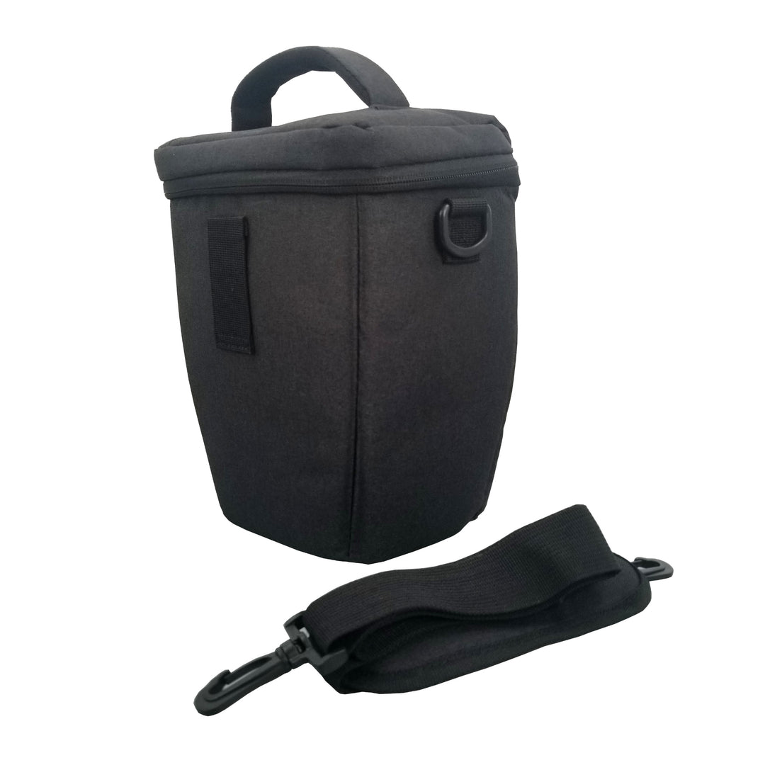 Dekoni Savior V2 charcoal rear 3 quarter with strap over white background