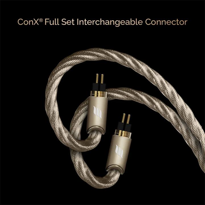 Effect Audio Centurion II cable conX connectors closeup on black background