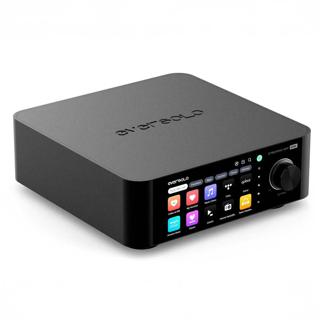 EverSolo Play streaming amp front left 3 quarter angle whitebox