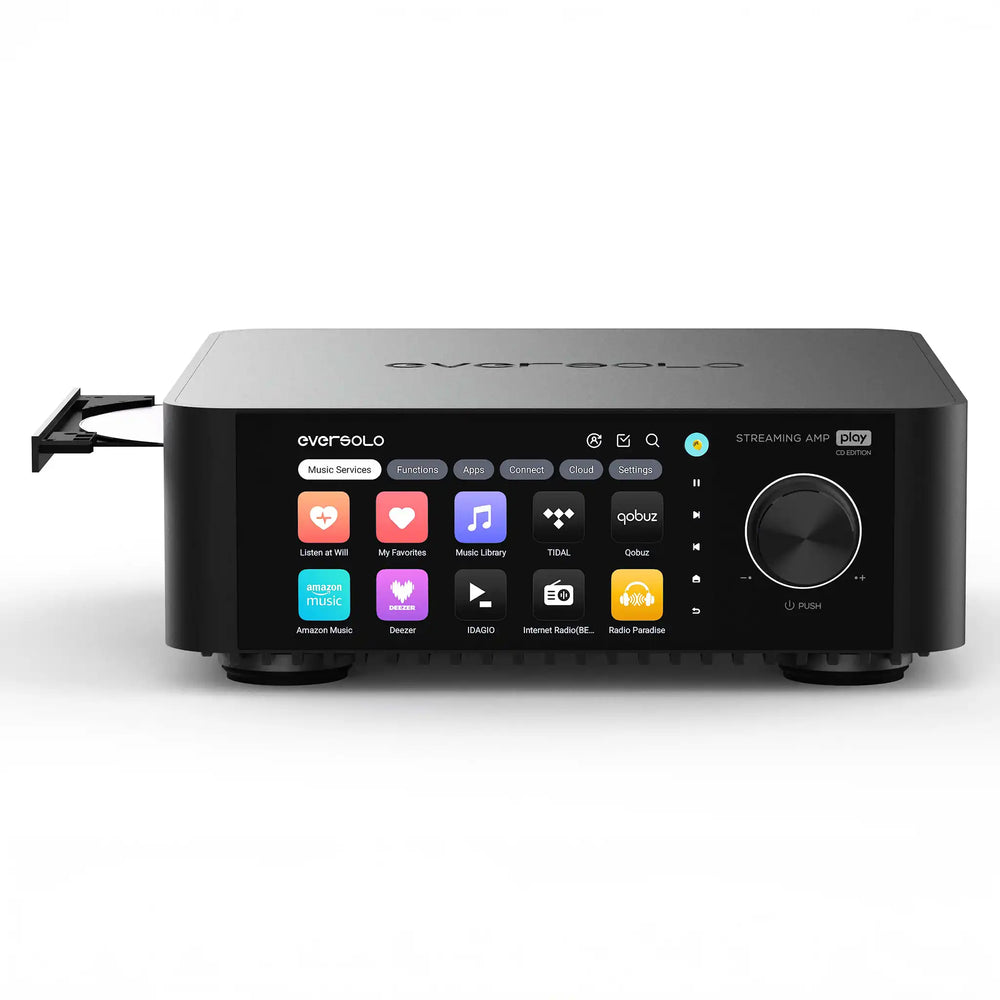 EverSolo Play CD edition streaming amp front center with cd slot popping out whitebox