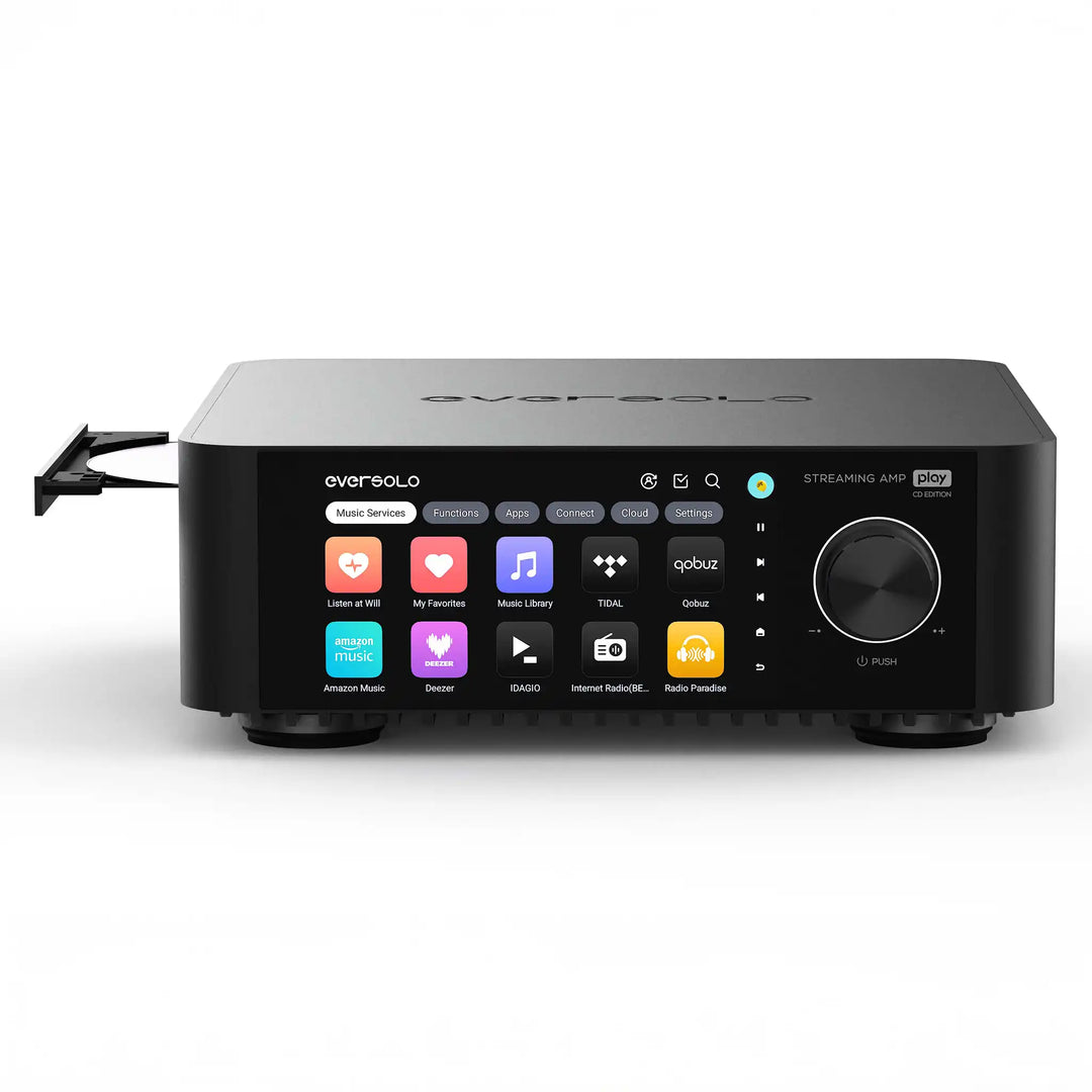 EverSolo Play CD edition streaming amp front center with cd slot popping out whitebox