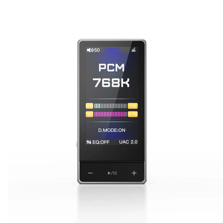 FiiO QX13 DAC/amp in titanium gold front center whitebox