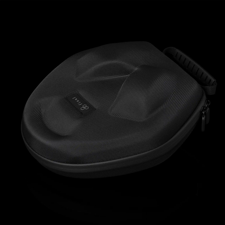 Final Audio DX6000 headphones hard carrying case sitting on black background