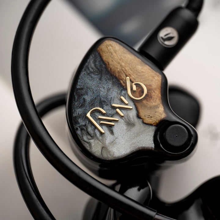 FiR Audio Radon 6 custom faceplate closeup front right IEM with attached cable