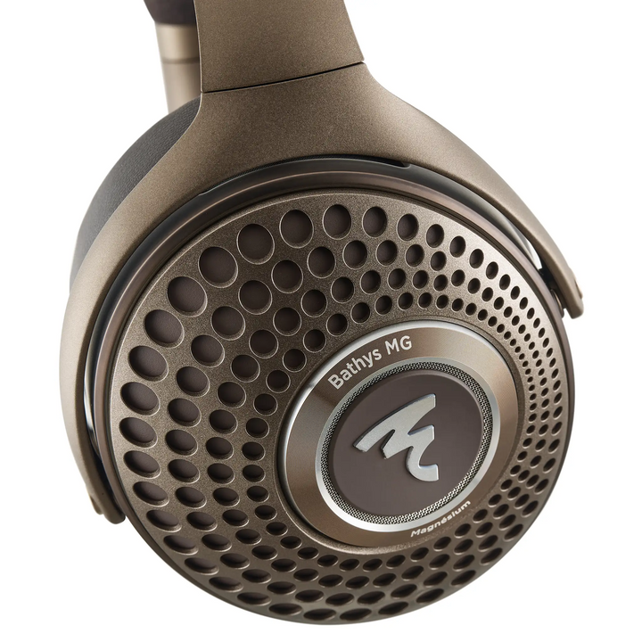 Focal Bathys MG headphones right ear cup profile extreme closeup whitebox