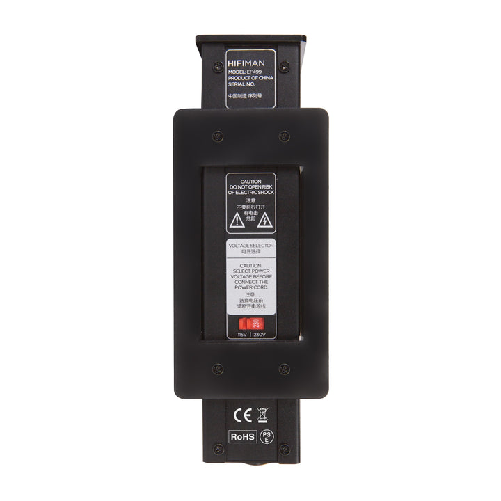 HIFIMAN EF499 bottom highlighting voltage switch over white background